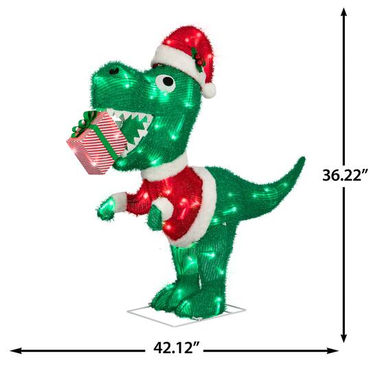 3.5ft. Airblown® Tinsel Dinosaur with Santa Suit Christmas Decoration